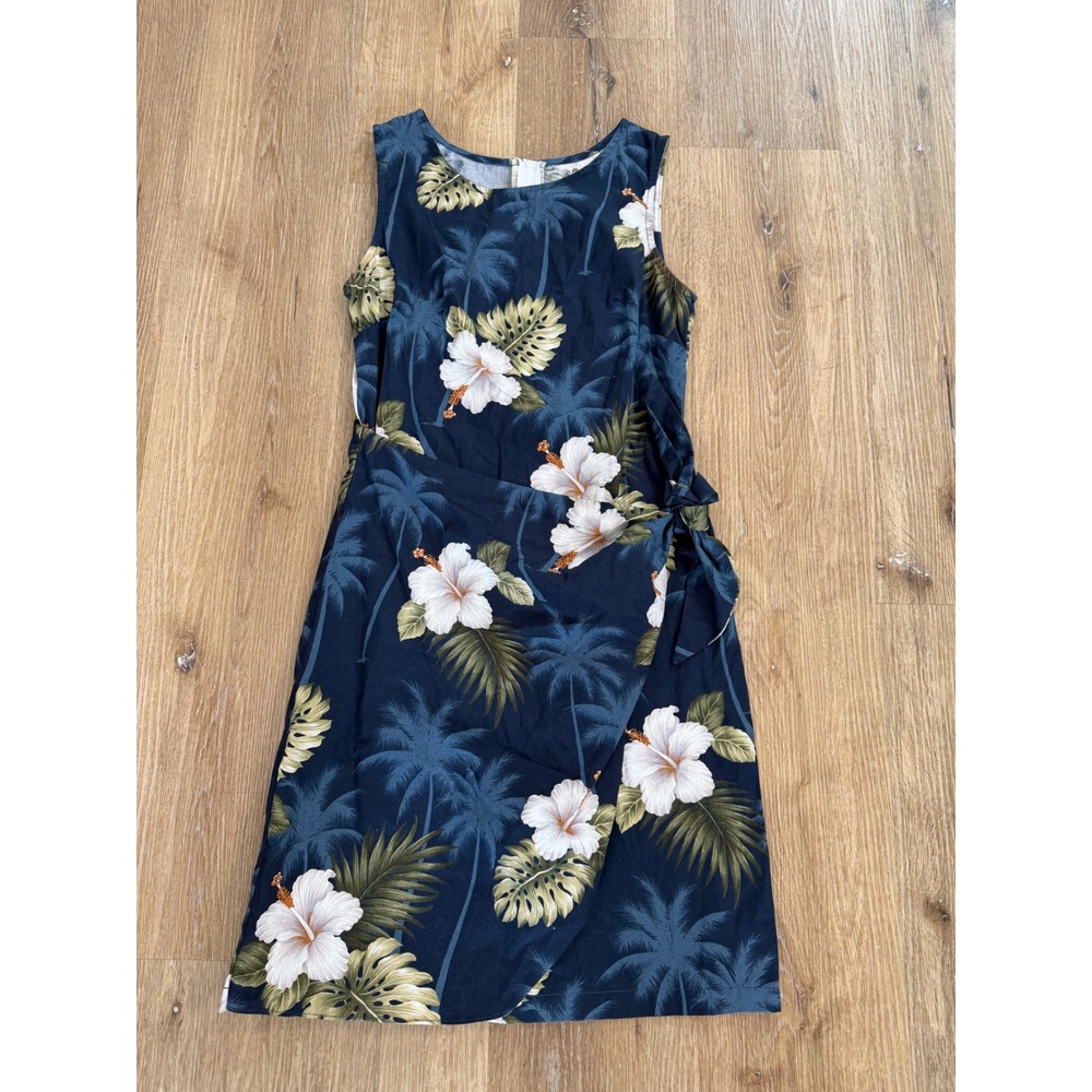 VTG Pacific Legend Sarong Dress Womens S Navy Blue Tropical Hibiscus Floral Wrap